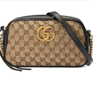 Gucci Beige and Black Crossbody Bag with Gold Accents